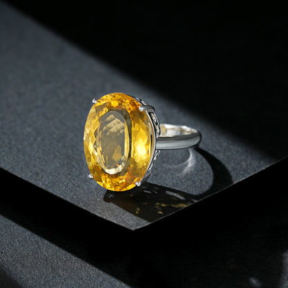 Oval Cut Golden Citrine Statement Ring in Sterling Silver