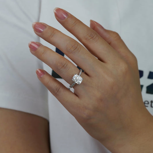 Cushion Cut Solitaire Engagement Ring with Diamond Accents in Sterling Silve