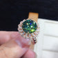 Emerald Green Moissanite Sunflower Halo Ring