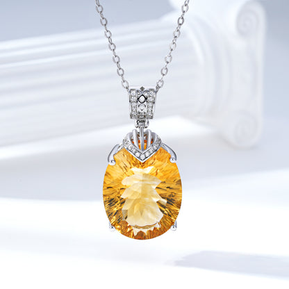 Luxury Oval Citrine Pendant Necklace in Sterling Silver with Diamond Accents – Elegant Women’s Jewelry