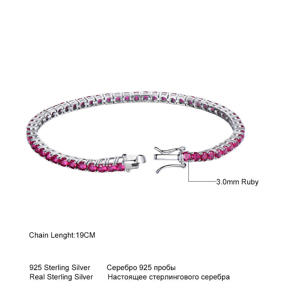 Luxury Ruby Tennis Bracelet in Sterling Silver – Elegant Women’s Jewelry with Round Cut Red Stones