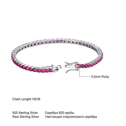 Luxury Ruby Tennis Bracelet in Sterling Silver – Elegant Women’s Jewelry with Round Cut Red Stones