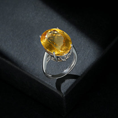 Oval Cut Golden Citrine Statement Ring in Sterling Silver