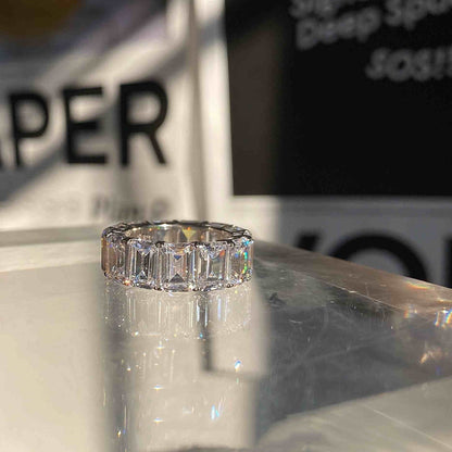 925 Silver Zircon Big Diamond Emerald Cut Row Diamond Ring