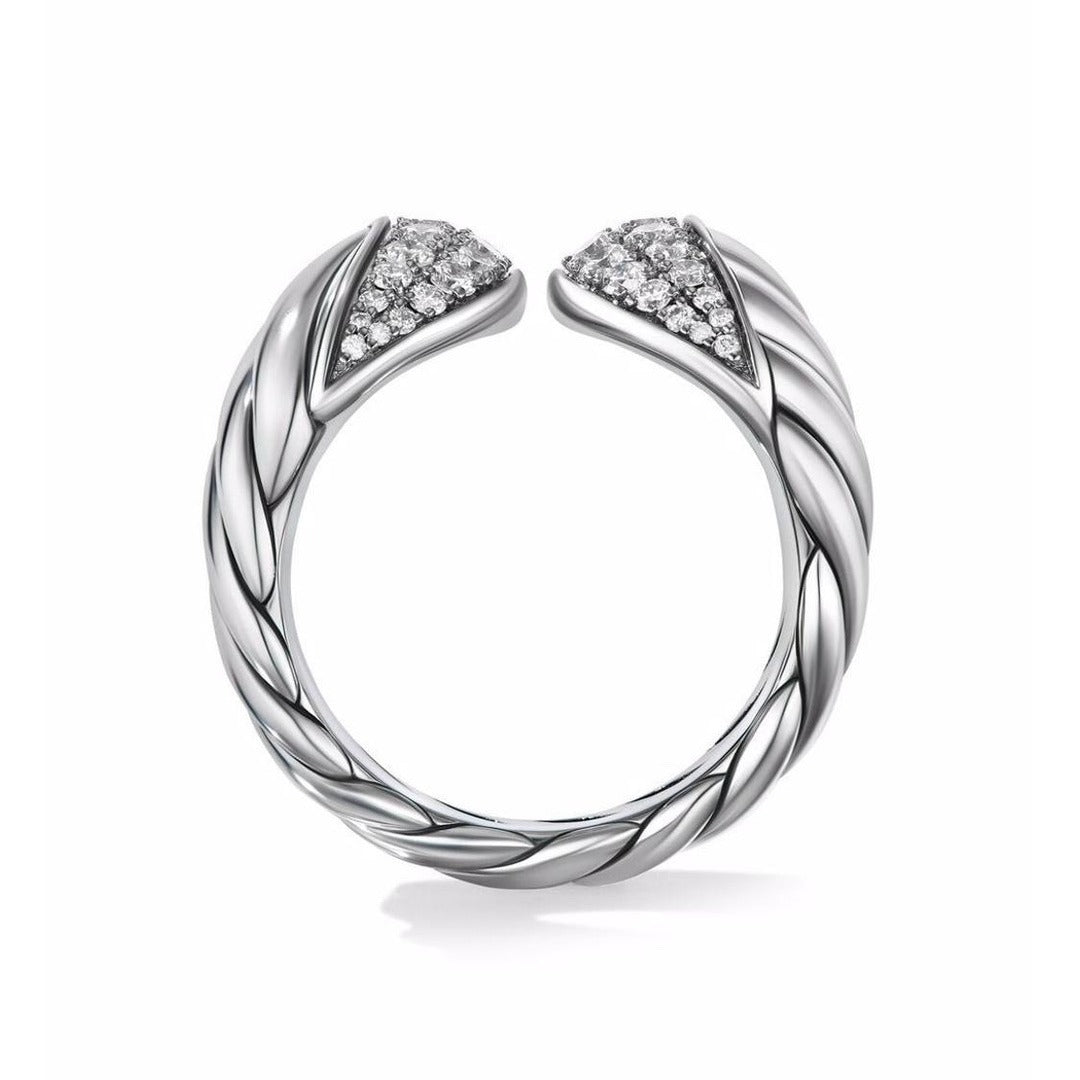 Bold Twisted Band Ring with Diamond Pavé in Sterling Silver