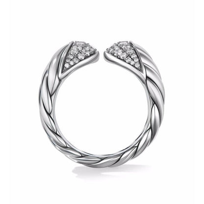 Bold Twisted Band Ring with Diamond Pavé in Sterling Silver