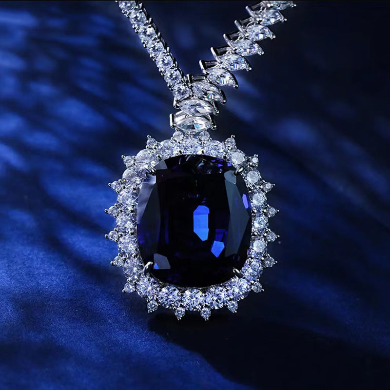 Exquisite Sapphire & 925 Silver Pendant Necklace