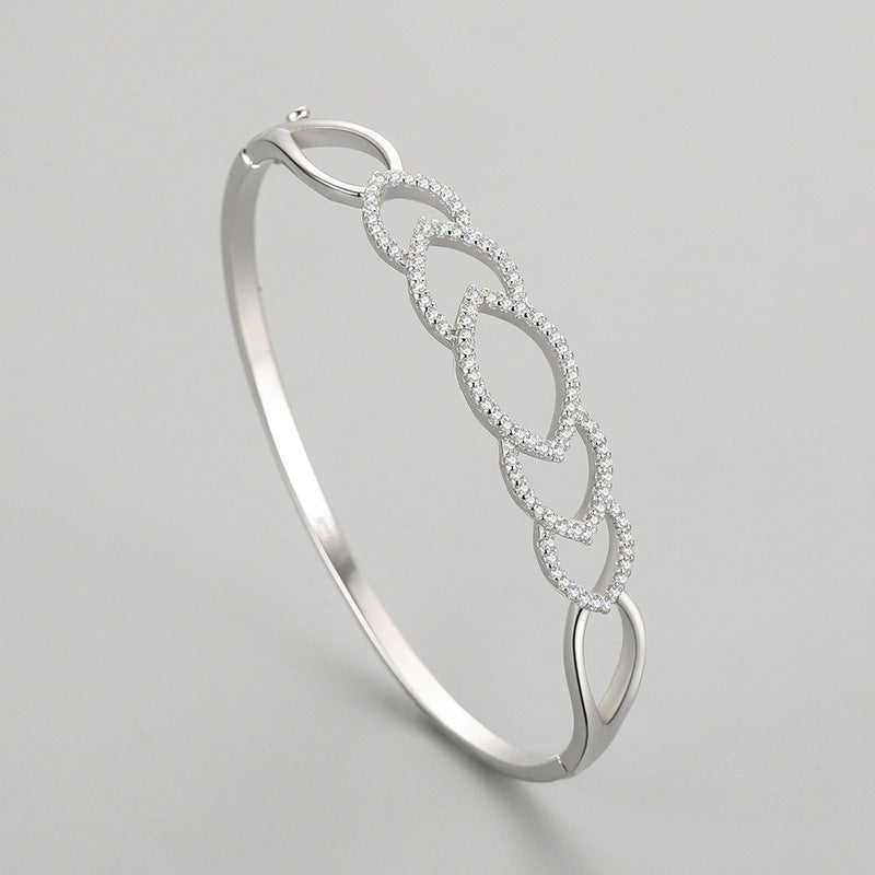 Pavé Interlocking Marquise Sterling Silver Bangle