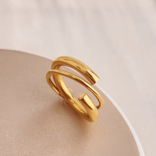 Luminous Lightning Gold Stainless Steel Geometric Ring