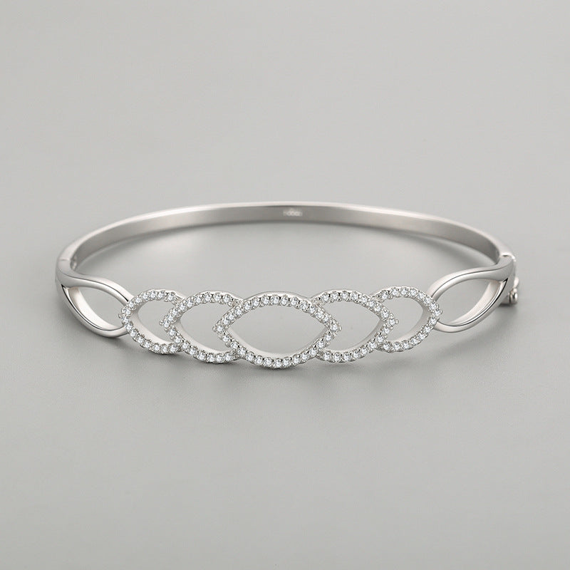 Pavé Interlocking Marquise Sterling Silver Bangle
