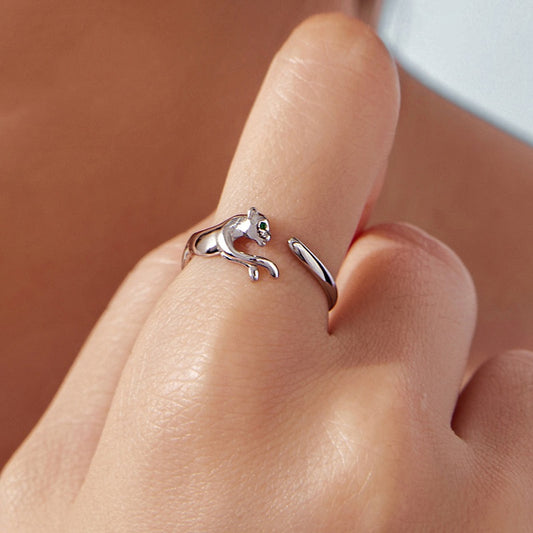 Emerald-Eyed Panther Open Wrap Ring