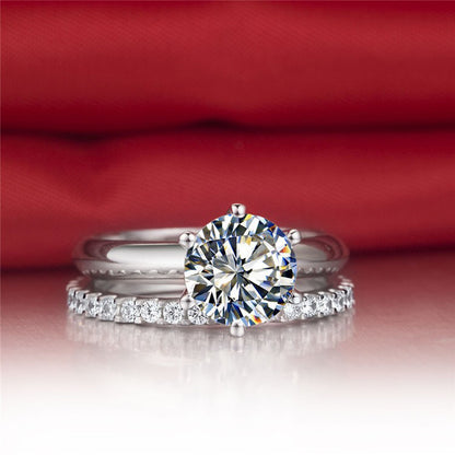 Solitaire Engagement Ring with Round Brilliant Diamond & Matching Eternity Band in Sterling Silver