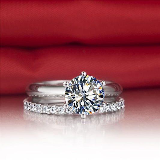 Solitaire Engagement Ring with Round Brilliant Diamond & Matching Eternity Band in Sterling Silver