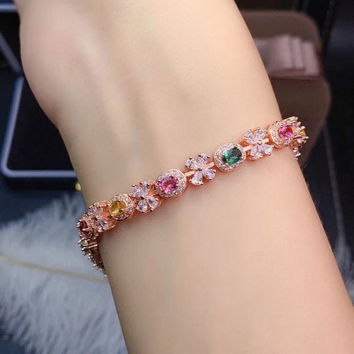 Dazzling Rainbow Tourmaline Sterling Silver Bracelet
