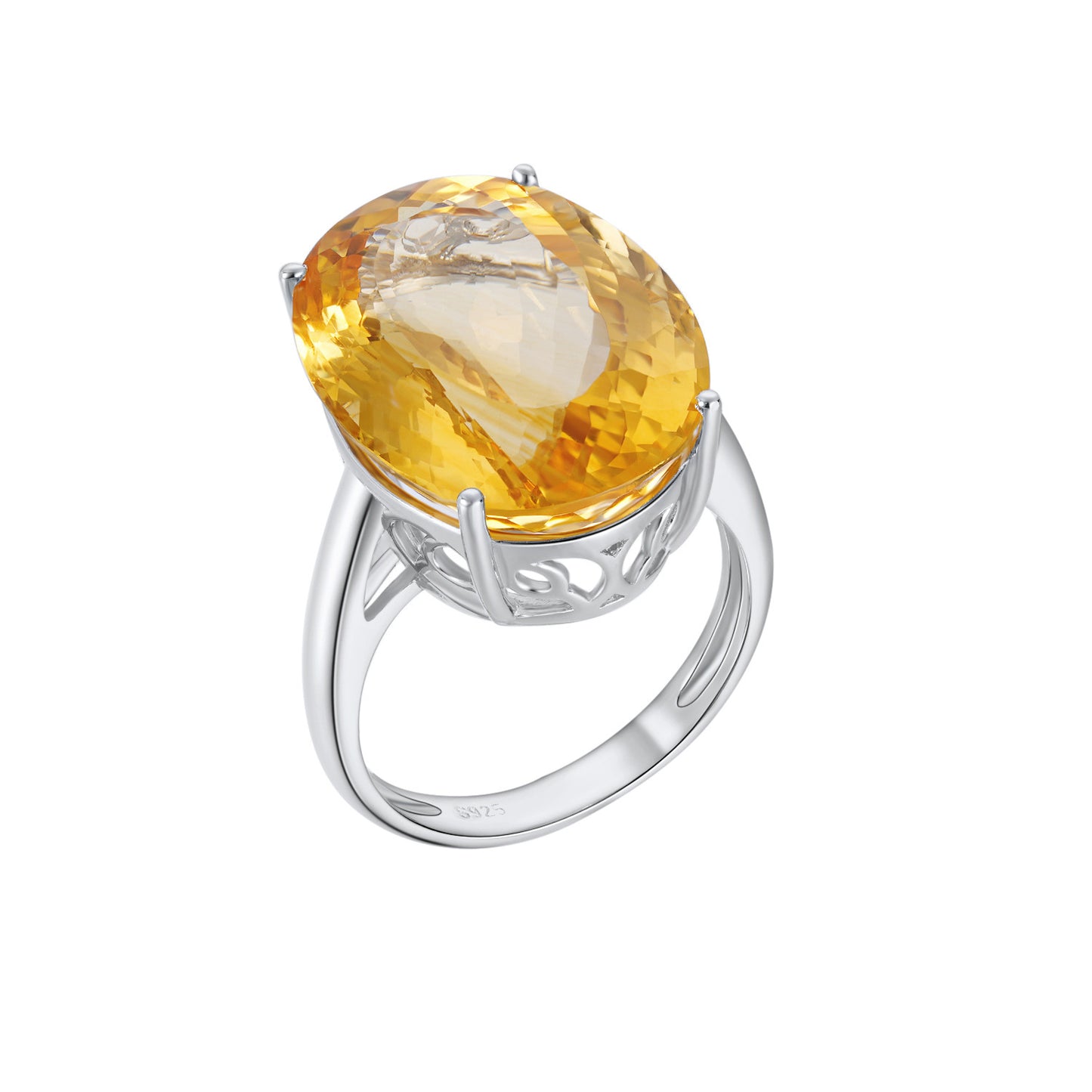 Oval Cut Golden Citrine Statement Ring in Sterling Silver