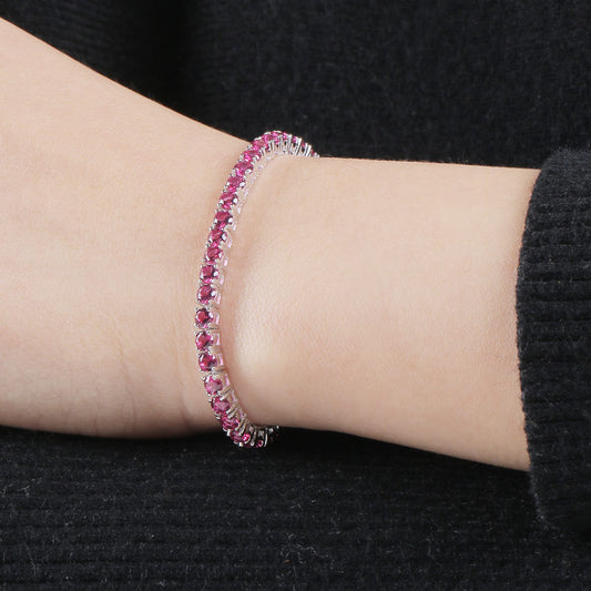 Luxury Ruby Tennis Bracelet in Sterling Silver – Elegant Women’s Jewelry with Round Cut Red Stones