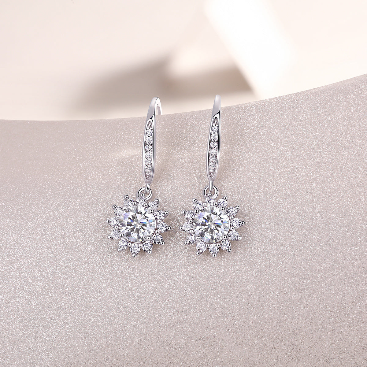 Radiant Snowflake Moissanite Drop Earrings in S925 Silver
