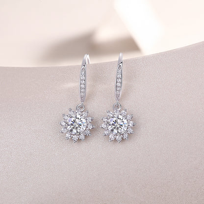 Radiant Snowflake Moissanite Drop Earrings in S925 Silver