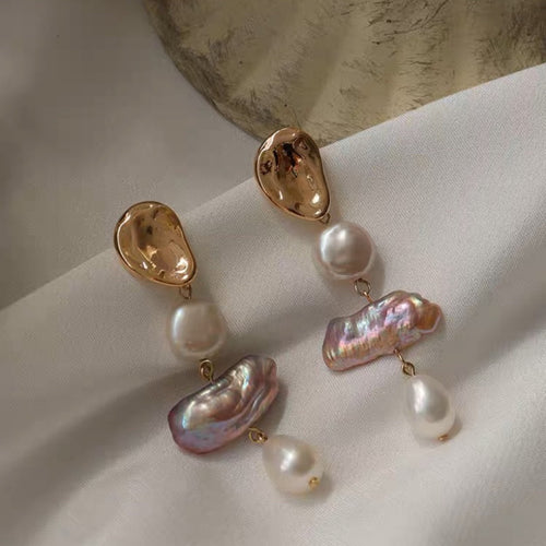 Lavender Natural Baroque Shaped Pearl Earrings