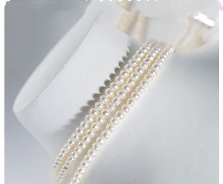Multi-Strand Freshwater Pearl Necklace with S925 Silver Clasp