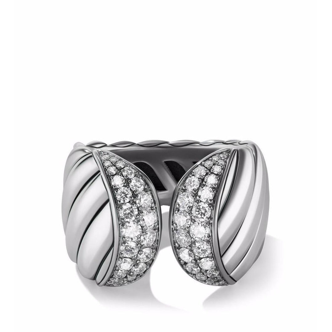 Bold Twisted Band Ring with Diamond Pavé in Sterling Silver