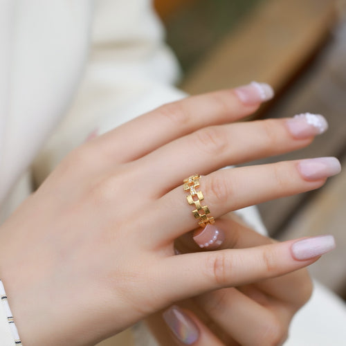 Gold Plated Geometric Quadrilateral Ring