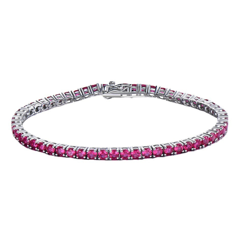 Luxury Ruby Tennis Bracelet in Sterling Silver – Elegant Women’s Jewelry with Round Cut Red Stones