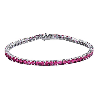 Luxury Ruby Tennis Bracelet in Sterling Silver – Elegant Women’s Jewelry with Round Cut Red Stones