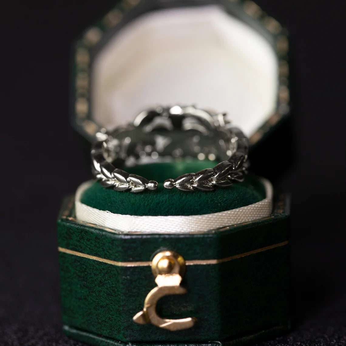 Elegant Floral Band Ring with White Petal Stones & Diamond Accents in Gold Finish