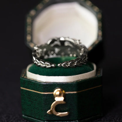 Elegant Floral Band Ring with White Petal Stones & Diamond Accents in Gold Finish