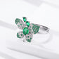 Luxury 925 Silver Butterfly Ring with Green Emeralds & White Diamond Accents in Sterling Silver