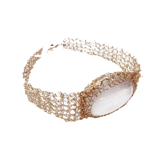 Golden Woven Chalcedony Cuff Bracelet