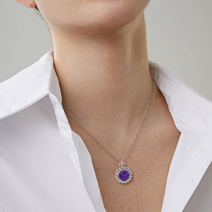 Amethyst & Diamond Filigree Pendant Necklace in Sterling Silver